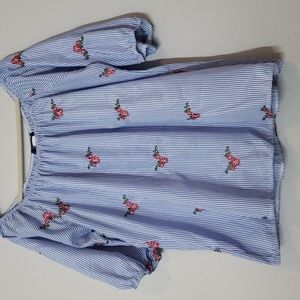 Promises promises stripped and floral embroidered top. Size 2X.